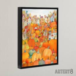 "Artery8 Halloween Autumn Pumpkin Festival Framed Canvas Wall Art Print in Orange - Size: W12"" x H16""" - thumbnail 2