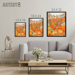"Artery8 Halloween Autumn Pumpkin Festival Framed Canvas Wall Art Print in Orange - Size: W12"" x H16""" - thumbnail 4