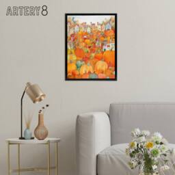 "Artery8 Halloween Autumn Pumpkin Festival Framed Canvas Wall Art Print in Orange - Size: W12"" x H16""" - thumbnail 3