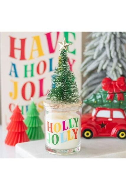 KDMD Holly Jolly Pine & Fir Glass Candle with Tree in White - image 1