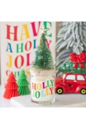 KDMD Holly Jolly Pine & Fir Glass Candle with Tree in White