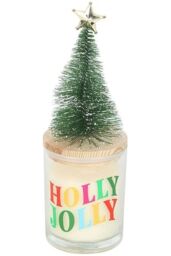 KDMD Holly Jolly Pine & Fir Glass Candle with Tree in White - thumbnail 2