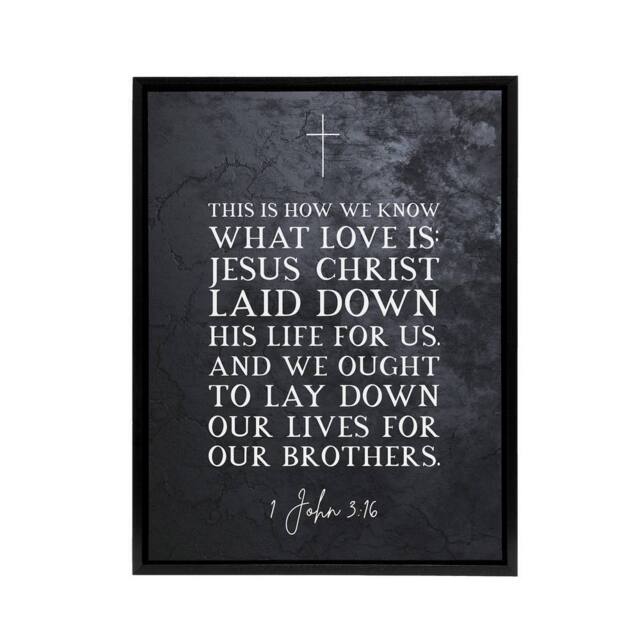"Artery8 John 3 16 Love Jesus Christ Bible Quote Framed Canvas Wall Art Print in Grey - Size: W12"" x H16""" - image 1