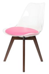 Fusion Living Soho Clear Plastic Dining Chair with Squared Dark Wood Legs in Bright Pink - thumbnail 2