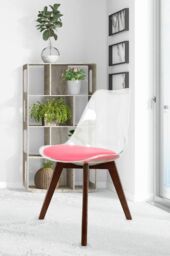 Fusion Living Soho Clear Plastic Dining Chair with Squared Dark Wood Legs in Bright Pink