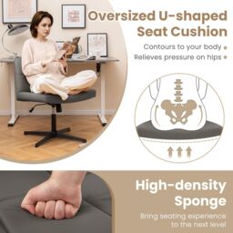 Gymax Upholstered Office Chair Swivel Vanity Chair With Adjustable Height in Grey - thumbnail 3