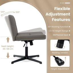 Gymax Upholstered Office Chair Swivel Vanity Chair With Adjustable Height in Grey - thumbnail 6