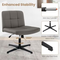 Gymax Upholstered Office Chair Swivel Vanity Chair With Adjustable Height in Grey - thumbnail 5