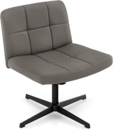 Gymax Upholstered Office Chair Swivel Vanity Chair With Adjustable Height in Grey