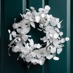 Scottish Everlastings Ltd 45cm White Eucalyptus & Bauble Wreath - thumbnail 1
