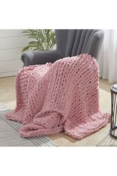 Living and Home Chunky Knit Throw Blanket 100x150cm in Baby Pink - Size: 100x150 cm