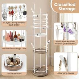 Costway Rotating Jewelry Stand Jewelry Display Tower w/Earring Necklace Holder - thumbnail 4