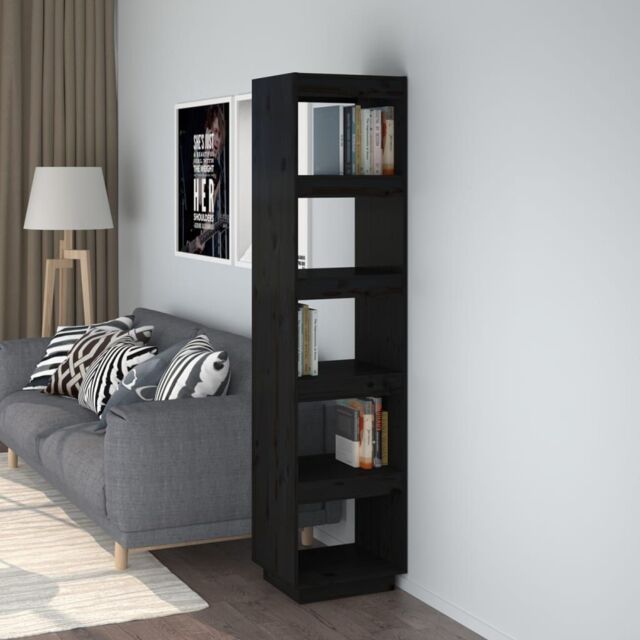 Berkfield Home Book Cabinet/Room Divider Black 40x35x167 cm Solid Wood Pine - Size: 40 x 35 x 167 cm - image 1