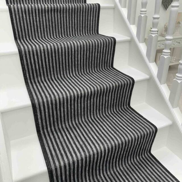 runrug Stair Runner Carpet - Reversible & Durable, 2mm - 'Pinstripe' in Black - Size: 60 cm x 720 cm - image 1