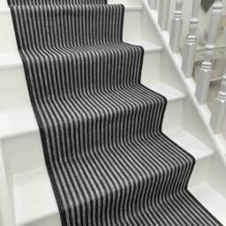 runrug Stair Runner Carpet - Reversible & Durable, 2mm - 'Pinstripe' in Black - Size: 60 cm x 720 cm - thumbnail 1