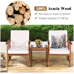 Gymax 3-Piece Outdoor Acacia Wood Sofa Set With Cushions-White in White - Size: 3 Pack - thumbnail 7