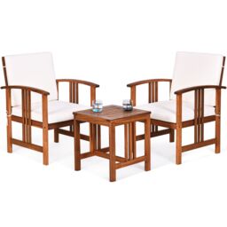 Gymax 3-Piece Outdoor Acacia Wood Sofa Set With Cushions-White in White - Size: 3 Pack - thumbnail 1