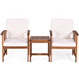 Gymax 3-Piece Outdoor Acacia Wood Sofa Set With Cushions-White in White - Size: 3 Pack - thumbnail 6