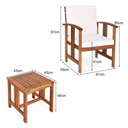 Gymax 3-Piece Outdoor Acacia Wood Sofa Set With Cushions-White in White - Size: 3 Pack - thumbnail 2