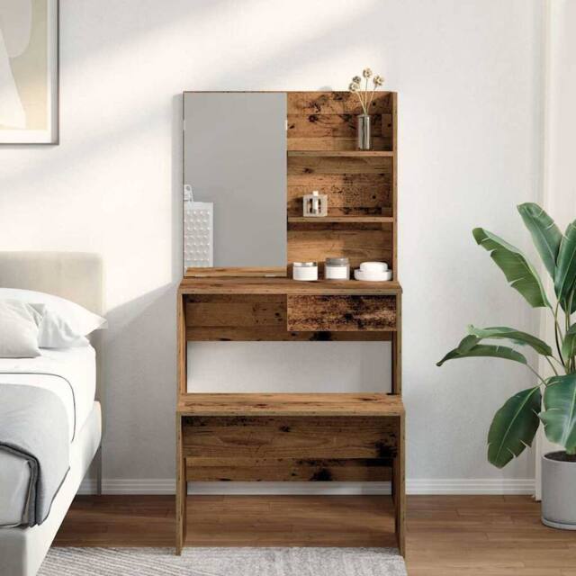 Berkfield Home Beautiful Dressing Table Set Old Wood Engineered Wood in Brown - image 1