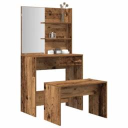 Berkfield Home Beautiful Dressing Table Set Old Wood Engineered Wood in Brown - thumbnail 2