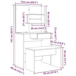 Berkfield Home Beautiful Dressing Table Set Old Wood Engineered Wood in Brown - thumbnail 9
