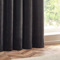 Yard Heavy Chenille Velvet Room Darkening Eyelet Curtain Pair in Charcoal - Size: 168 cm width x 229 cm drop - thumbnail 4