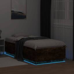Berkfield Home Bed Frame with LED without Mattress Smoked Oak 75x190 cm Small Single in Brown - thumbnail 4