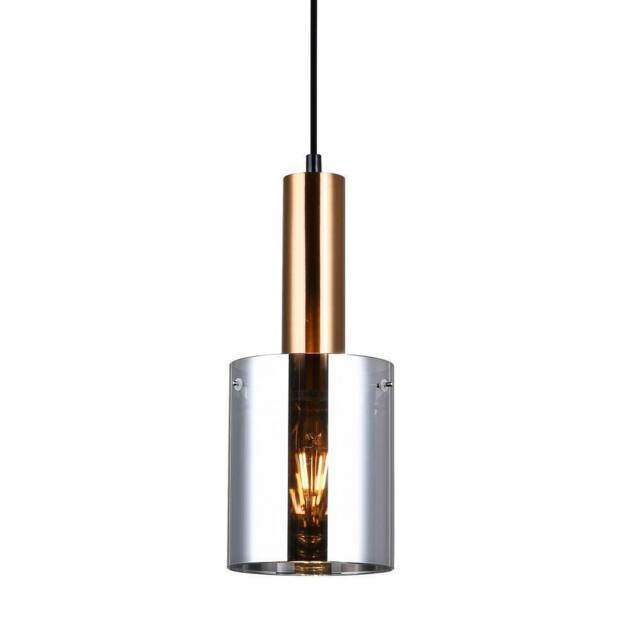 Netlighting Modern Hanging Pendant Brass 1 Light with Glass Smoky Shade E27 in Gold - image 1
