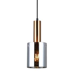 Netlighting Modern Hanging Pendant Brass 1 Light with Glass Smoky Shade E27 in Gold - thumbnail 1