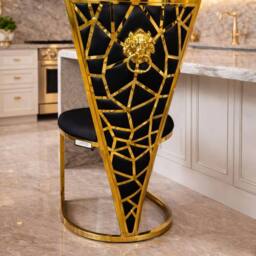 Stratus Interiors Dragon Dining Chairs Gold Geometric Accents With Lion Knocker Black Pair of 2 - thumbnail 2