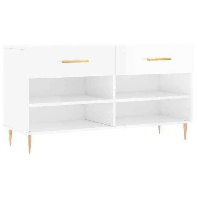 Berkfield Home Shoe Bench High Gloss White 102x35x55 cm Engineered Wood - Size: 102 x 35 x 55 cm - image 1