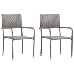 Berkfield Home Garden Dining Chairs 2 pcs Stackable Grey Poly Rattan - thumbnail 2