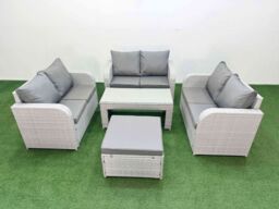Fimous 7 Seater PE Wicker Rattan Furniture Sofa Sets with Oblong Coffee Table 2 Seater Love Sofa Big Footstool Light Grey - thumbnail 2
