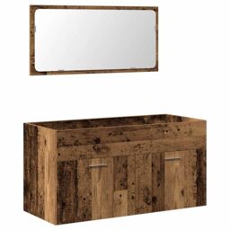 Berkfield Home Bathroom Cabinet with Mirror Old Wood Engineered Wood in Brown - thumbnail 2