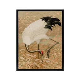 "Artery8 Sarus Crane Foraging in Rice Field Audsley Black Framed Canvas Art in Beige - Size: W12"" x H16""" - thumbnail 1