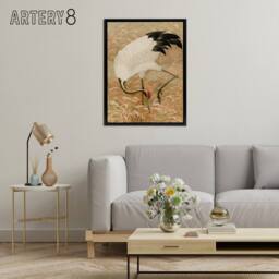 "Artery8 Sarus Crane Foraging in Rice Field Audsley Black Framed Canvas Art in Beige - Size: W12"" x H16""" - thumbnail 3