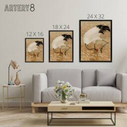 "Artery8 Sarus Crane Foraging in Rice Field Audsley Black Framed Canvas Art in Beige - Size: W12"" x H16""" - thumbnail 4