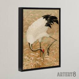 "Artery8 Sarus Crane Foraging in Rice Field Audsley Black Framed Canvas Art in Beige - Size: W12"" x H16""" - thumbnail 2