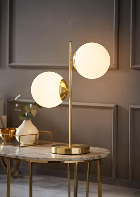 ValueLights Jas Modern Gold Table Lamp With Frosted Glass Globe Shades - image 1