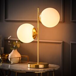 ValueLights Jas Modern Gold Table Lamp With Frosted Glass Globe Shades - thumbnail 3