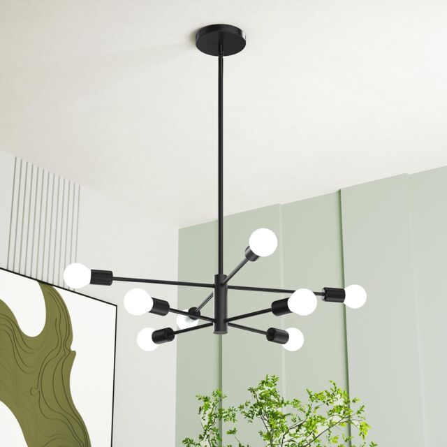 Garwarm Modern Black Sputnik Chandeliers, Adjustable Pendant Lighting Hanging Lamp Mid Century 8-Lights Industrial Ceiling Light - image 1