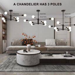 Garwarm Modern Black Sputnik Chandeliers, Adjustable Pendant Lighting Hanging Lamp Mid Century 8-Lights Industrial Ceiling Light - thumbnail 3