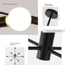 Garwarm Modern Black Sputnik Chandeliers, Adjustable Pendant Lighting Hanging Lamp Mid Century 8-Lights Industrial Ceiling Light - thumbnail 4