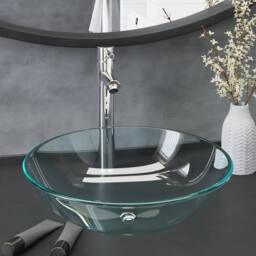Berkfield Home Bathroom Sink with Tap & Push Drain Clear Tempered Glass - thumbnail 2