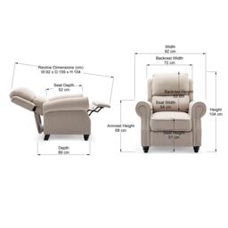 More4Homes Duxford Fabric Pushback Recliner Armchair Sofa Occasional Chair in Beige - thumbnail 7