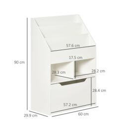 HOMCOM Kids Bookshelf Bookcase with Storage Drawer with Wheels Toy Organiser in White - thumbnail 3