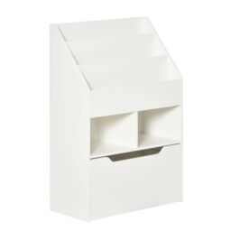 HOMCOM Kids Bookshelf Bookcase with Storage Drawer with Wheels Toy Organiser in White - thumbnail 2