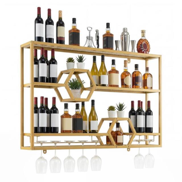 Costway 120 CM Modern Floating Bar Shelves Decorative Bottle Display Storage in Gold - image 1