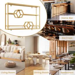 Costway 120 CM Modern Floating Bar Shelves Decorative Bottle Display Storage in Gold - thumbnail 9